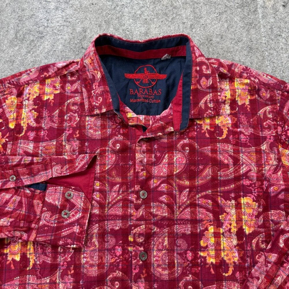 Barabas Shirt Men L Red Paisley Long Sleeve Signature Mercerized Cotton